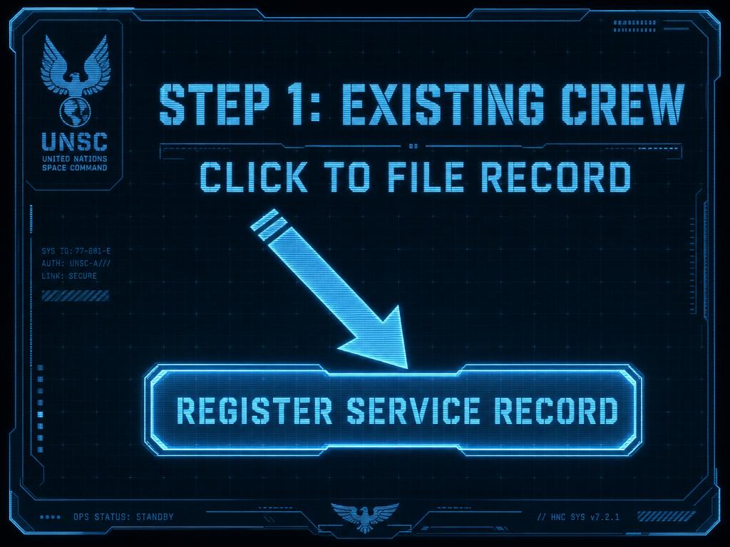 Step 1 for existing crew — click Register Service Record to file
